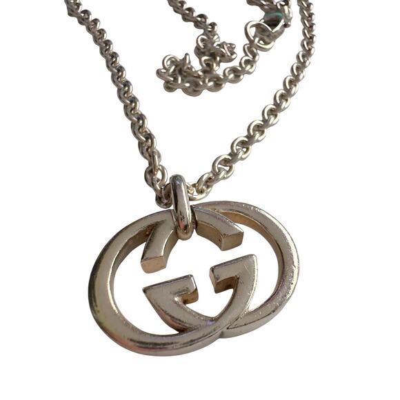 GUCCI Interlocking GG Logo Necklace (18") Sterling Silver - Picture 1 of 16
